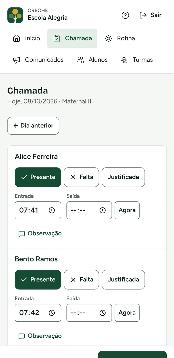 Tela de chamada do Pátio no celular