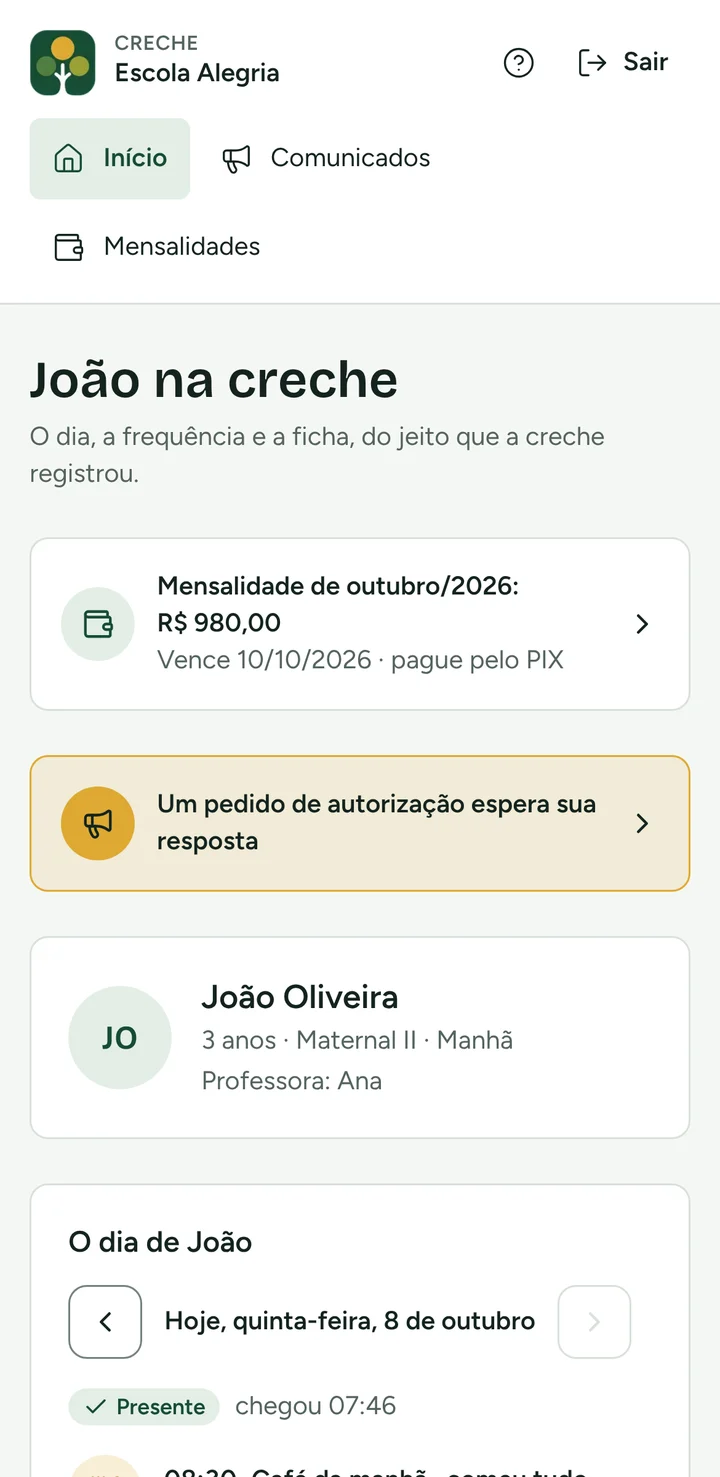 Portal da família mostrando o dia da criança